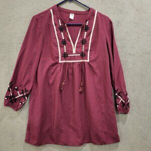 Old‎ Navy Dress Women Small Boho Peasant Cottagecore Embroidered Tassels Short